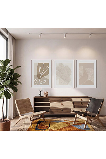 KOLAJTASARIM Natural Lines Abstract Leaf Σετ 3 τεμαχίων με λευκό πλαίσιο Πίνα...