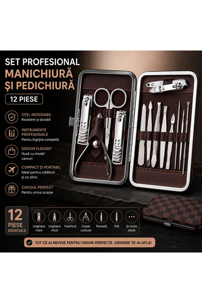 OEM Set Profesional pentru Manichiură și Pedichiură, 12 Piese, Husă Elegantă ...