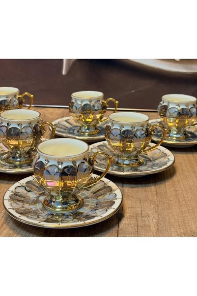 BY.RAYKA PORSELEN El Dekor Malina Fresh Porcelain Hand-Painted 6-Piece Cup Set