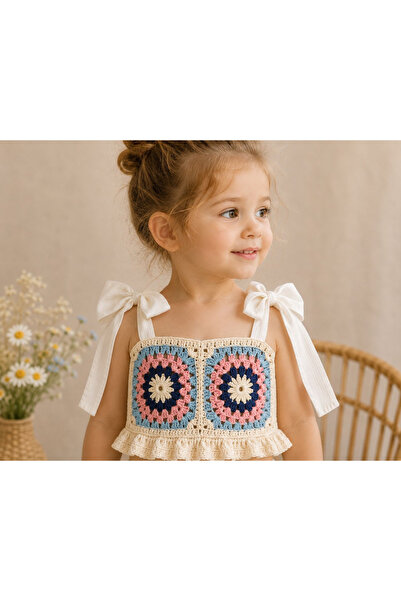 Moda Lina Baby Devojčica, ručno pletena šarena bluza sa šarama u obliku bakin...