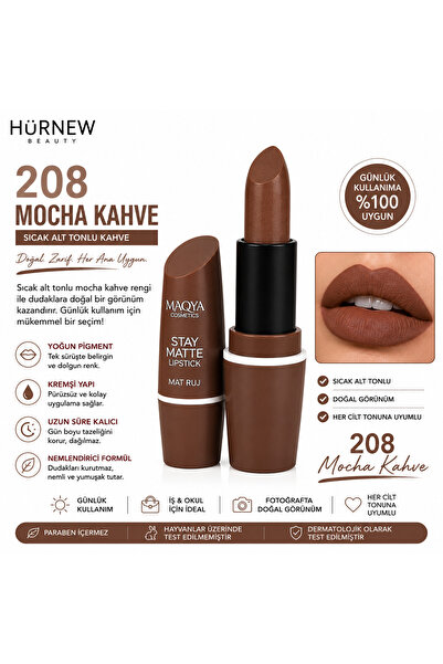 Genel Markalar HÜRNEW mat stay lipstick 208 mocha kahve