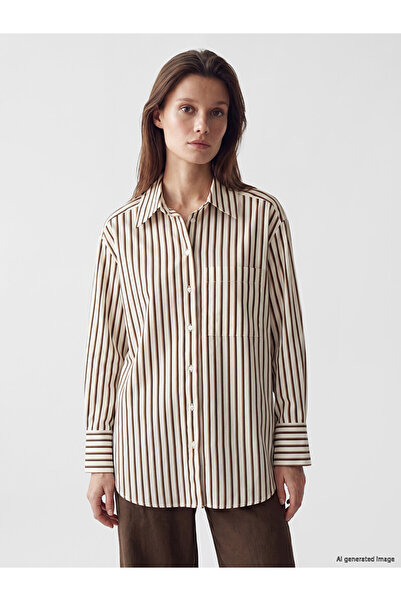 LC Waikiki Yellow Striped Oversize Poplin Women's Shirt Tunic