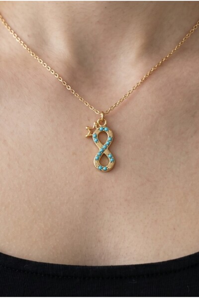 NBS Beautiful Naturel Stones Turquoise Stone Infinity Star Gold Necklace