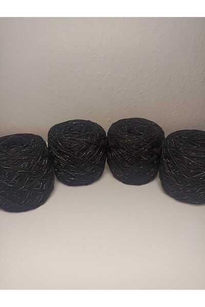 kartopya Gökkuşağı Simli Siyah Renkli Koton Örgü İpi 400gr(4x100 Gr)