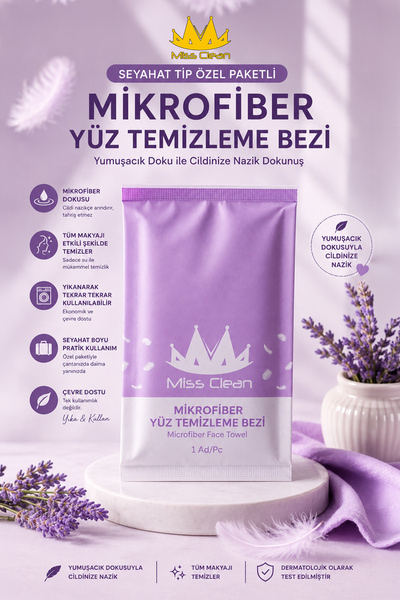 Miss Clean Mikrofiber Makyaj Temizleme Bezi - Yıkanabilir ve Tekrar Kullanıla...