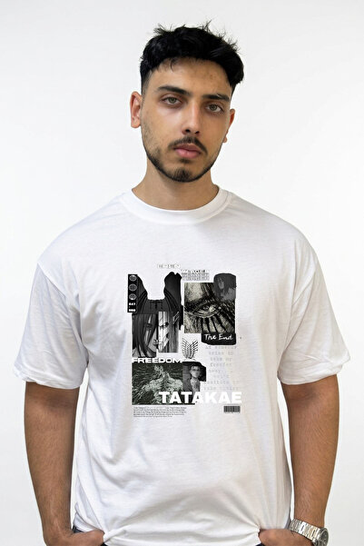 Anetos Eren Yeager Design Printed Oversize White T-Shirt