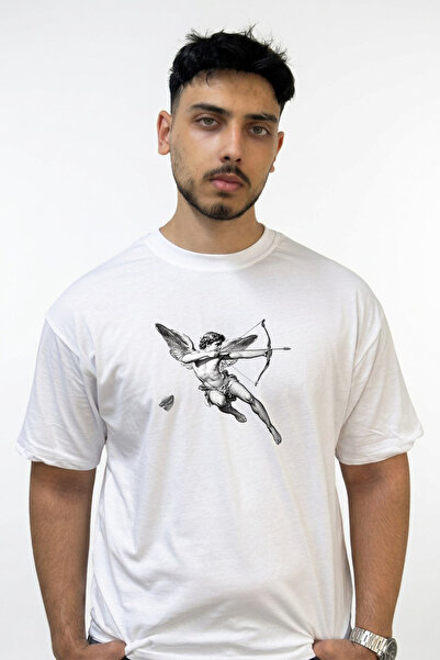 Anetos Cupid Okcu_1 Design Printed Oversize White T-Shirt
