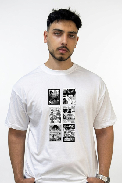 Anetos Anime Manga Design Printed Oversize White T-Shirt