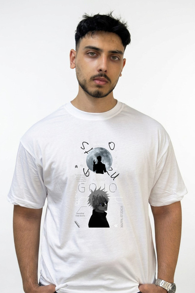 Anetos Gojo Satoru_7 Design Printed Oversize White T-Shirt