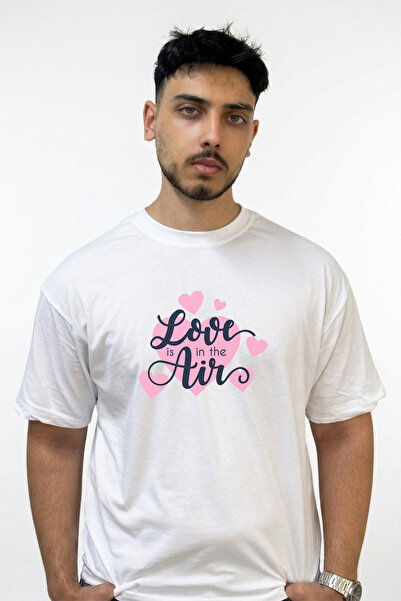 Anetos Love Hearts Design Printed Oversize White T-Shirt