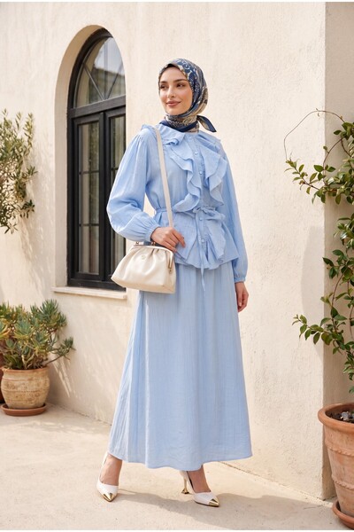 Modamorfo Strawberry Set with Ruffled Front, Elastic Sleeves, Belted Waist, a...