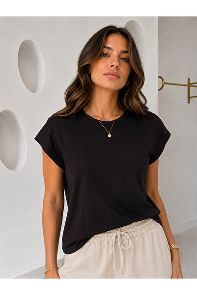 Generic Brand Black Low-Sleeve Modal Cotton Loose Blouse