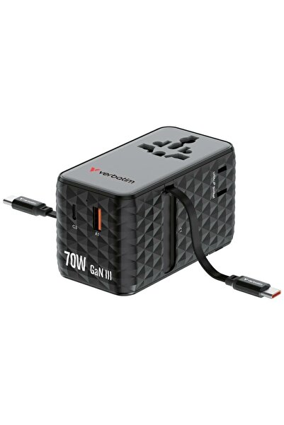 Verbatim Adaptor de călătorie GaN 70W, USB-C/USB-A, EU/UK/US, Negru