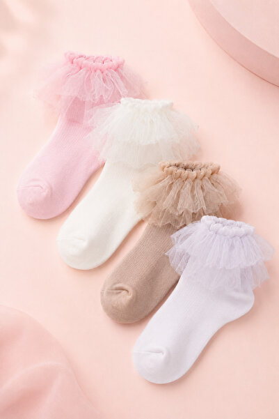Ollero 4 Pairs of Girls' Soft Lace Socks