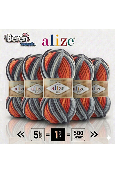 Alize Süperlana Maxi Batik - 8020 - 5'li Paket - 100gr/100m - El Örgü İpi - A...
