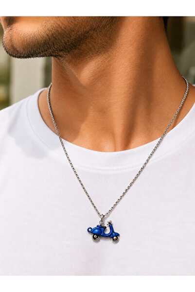 HER ŞEY NOTA www.herseynota.com Blue Moving Wheel Vespa Pendant with Stainles...