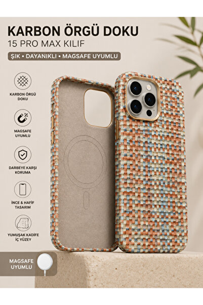 WOTOBEUS Premium Karbon Örgü Dokulu MagSafe Uyumlu iPhone 15 Pro Max Kılıf | ...