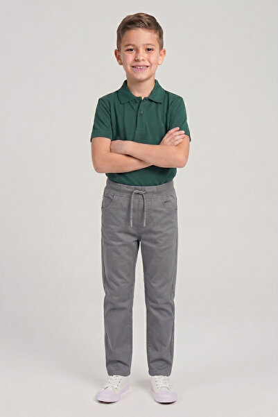 nacar çarşı Boys' Nefti Green Short Sleeve Polo Collar T-Shirt Gray Ribbed Wa...
