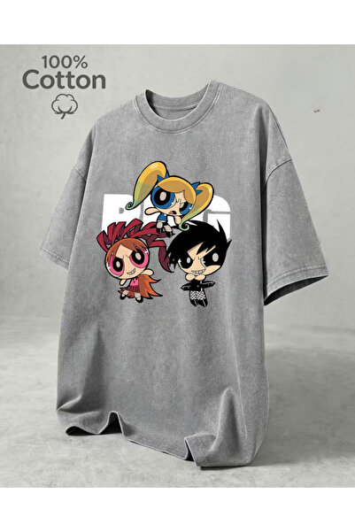Toum Ρετρό μπλουζάκι PowerPuf Girls με στάμπα, πλενόμενο, vintage, unisex, ov...