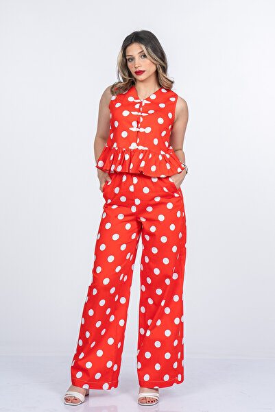 MissVina Milena Chinese Buttoned Polka Dot Vest Trouser Set 1326