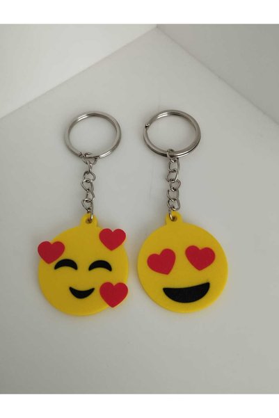 3D Layshop Set of 2 Heart and Love Emoji Keychains - Couple Combination 3D Bag Ornament (4.2 cm)
