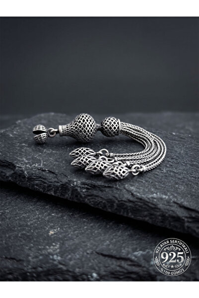 Roza Silver 925 Ayar Gümüş Otantik İşleme Petek Kubbe 4lü Zincir Tesbih Püskülü