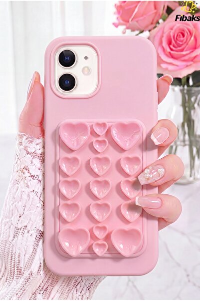 Fibaks iPhone 11 Kılıf Kendinden Vakumlu Kalp Desenli Soft Silikon Telefon Kı...
