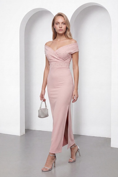 Lafaba Γυναικείο Φόρεμα Πάντελο Διπλό Στενής Γραμμής με Διπλό Γιακά και Πέρλε...