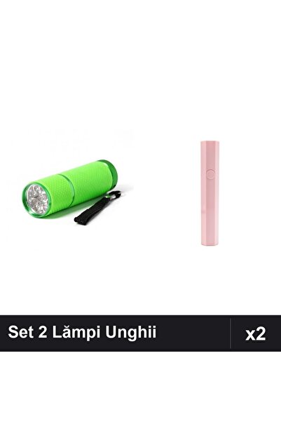 NAİLS Set 2 Lămpi LED/UV Unghii - Lanternă Verde 9 Becuri + Hexagonală Roz 3W