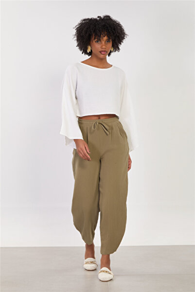 BARRELS AND OIL Women's Buttoned Shalwar Trousers - Khaki