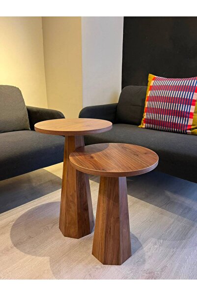 kuppdesign Lilyum Mantar Sehpa Ceviz İkili Set (47-57 Cm)