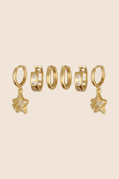 Hetra Gold Color Steel Zircon Stone Star Figured 6-Piece Hoop Earring Set