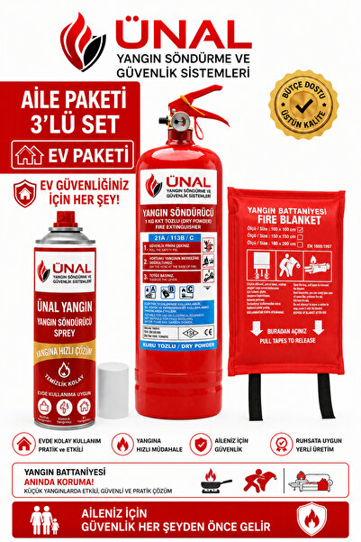 ünalgrup Aile Paketi 3'lü Set Eviniz İçin Tam Yangın Güvenliği Araç İçin İş Y...