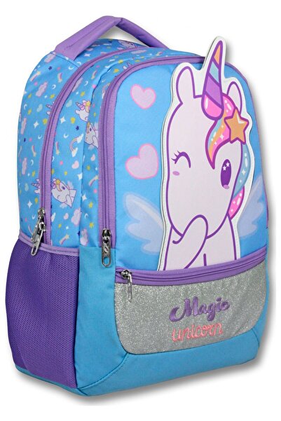 Cennec (Violet - Turcoaz) Rucsac școlar pentru fete cu imprimeu Magic Unicorn...