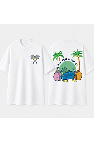 VODEXA Unisex Oversize T-Shirt Tennis 2 Printed 100% Cotton T-Shirt Comfortab...