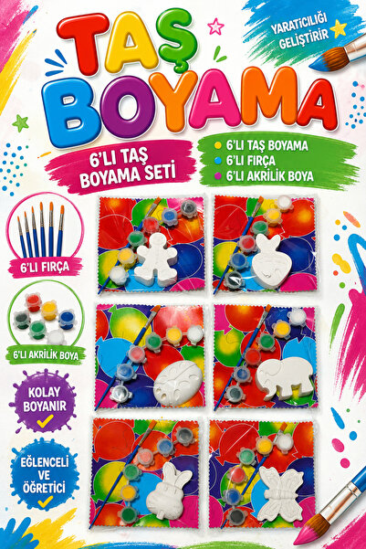 Hobicini 6 Adet 3D Taş Figür Boyama Etkinlik Seti Karne, Tatil, Doğum Günü He...