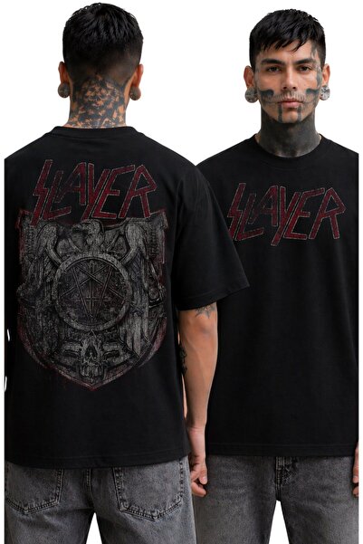 Fuddy Moda Unisex Oversize μπλουζάκι ροκ συγκροτήματος με στάμπα Slayer Eagle...