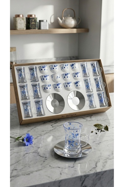 Generic A luxurious hospitality set – coffee cups and tea glasses with elegan...