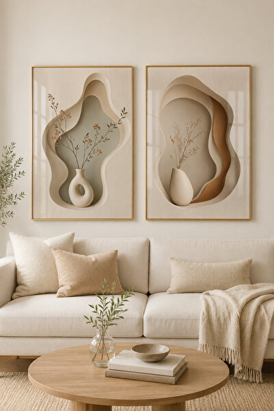 sayetablo Floravia - Gerçek Cama Baskı Gold Alüminyum Metal Çerçeveli İkili M...
