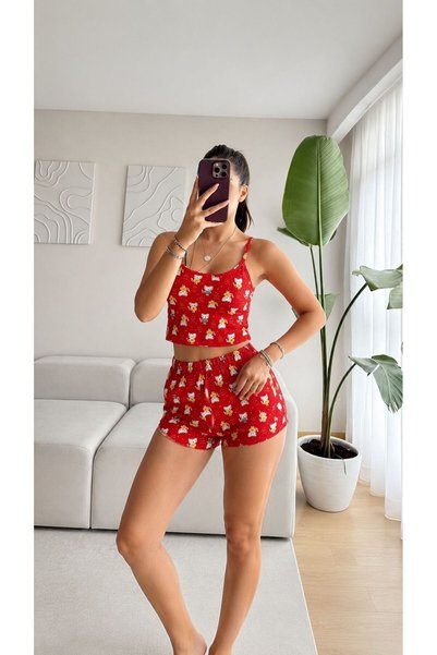 Femaura PİJAMA TAKIM - FM888 Model Kedi Desenli Kadın Pijama Takımı