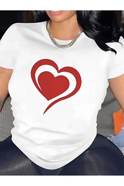 1001moda تي شيرت خفيف الوزن ومتين بأكمام قصيرة يتميز بتصميم قلب أحمر، مثالي ل...