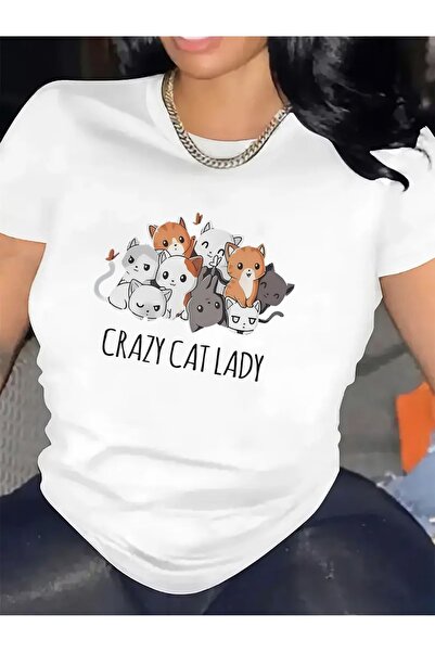 NOURAM تي شيرت نسائي بأكمام قصيرة |   تصميم Crazy Cat Lady مع طباعة قطط لطيفة...