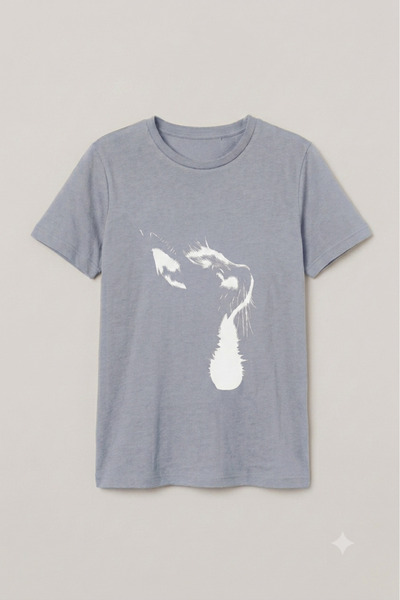 UNCİA OUTDOORS Women's Cat Print Oversized Wide Fit Crew Neck T-Shirt