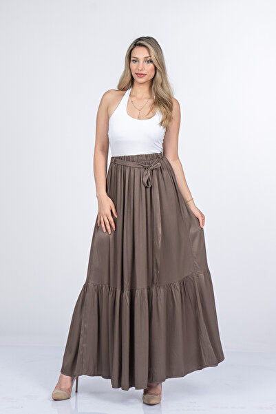MissVina Women's Elastic Waist Crinkle Long Skirt Stylish Daily Comfortable B...