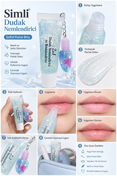 Sudedi Home Simli Dudak Nemlendirici Balm Gloss, Şeffaf Işıltılı Lip Balm Dud...