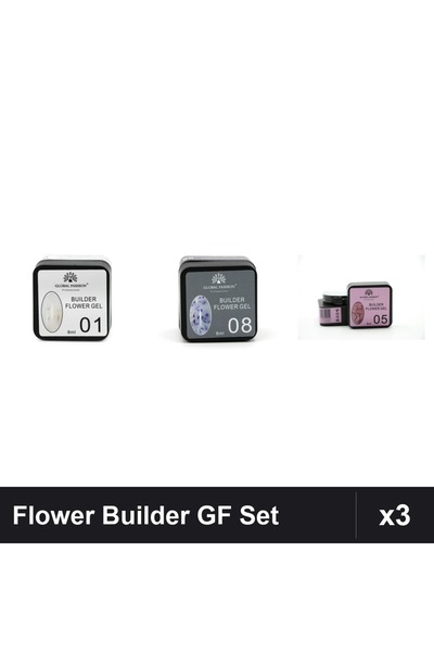 global fashion Set 3 Flower Builder Gel 8ml Nr.01 Nr.05 Nr.08 Constructie Ung...