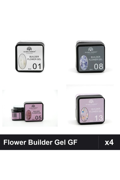 global fashion Set 4 Flower Builder Gel 8ml Nr.01 Nr.05 Nr.08 Nr.13 Construct...