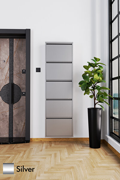 Evdemo 5 Kapaklı Metal Ayakkabılık Silver