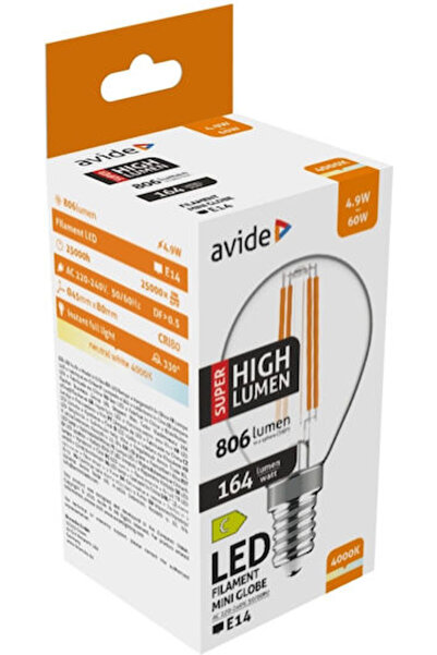 Avide ABLFMG14NW-4.9W-SHL Λάμπα LED 4.9W 80mm για ντουί E14 και σχήμα G45 Λευ...