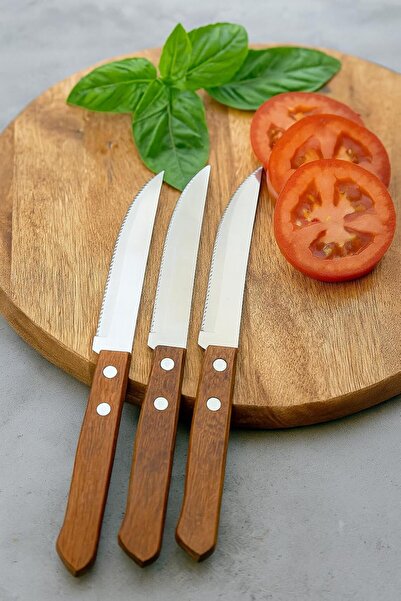 B&D Steak Knife Set with Wooden Handles, 3 Pieces, Serrated Stainless Steel B...